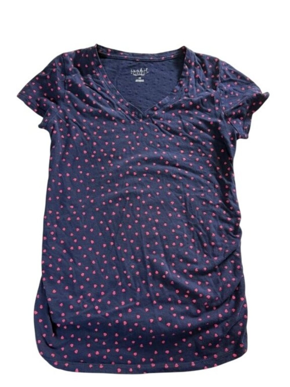 Isabel Maternity Navy V-Neck Tee With Pink Heart Print Small Soft Cotton Blend S